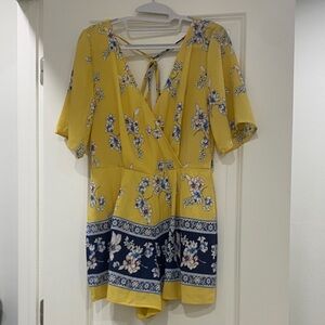Trixxi Yellow Floral Romper with Navy Floral Border